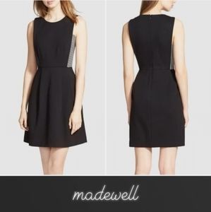 Madewell Ponte Knit Abroad Dress Black White Inset Stripe Women's Size 6.